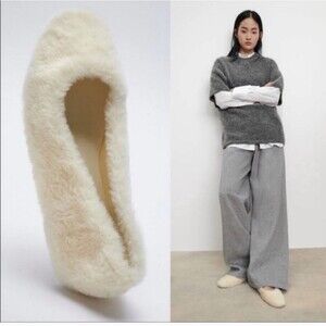 NWT Zara faux fur ballet flats